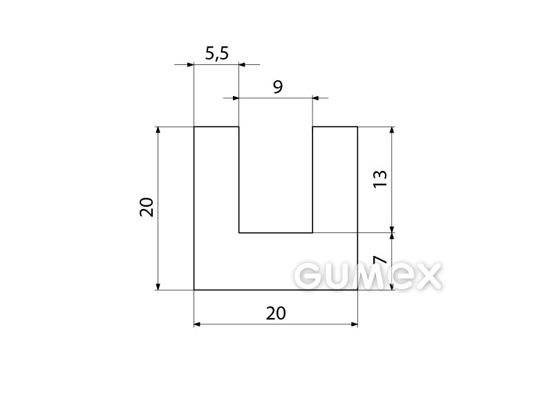 Silikonový profil tvaru "U", 20x20/9mm, 40°ShA, -60°C/+180°C, transparentní